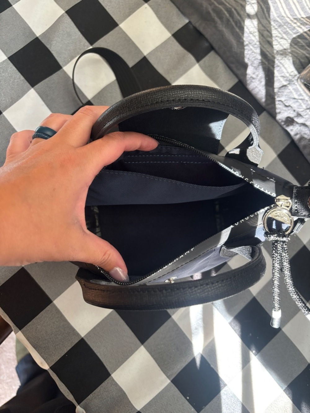 Navy Longchamp Crossbody Tote Bag with Black Trim - Picture 5 of 5